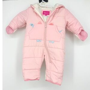 Wippette Baby Girls Pink Dinosaur Puffer Snowsuit Fleece Lined 6/9M‎